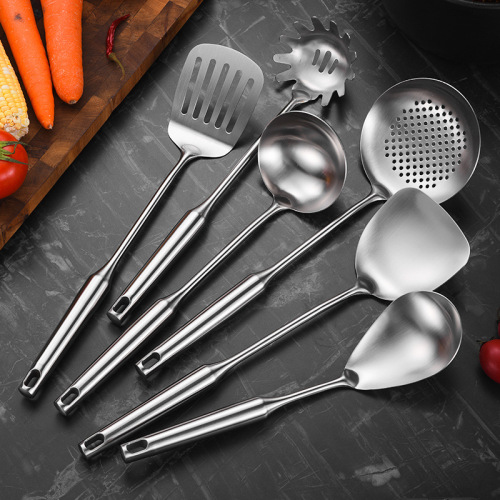 Stainless steel stand-up spatula, cooking spatula, thickened soup spoon, hollow handle, one-piece household kitchen utensil set