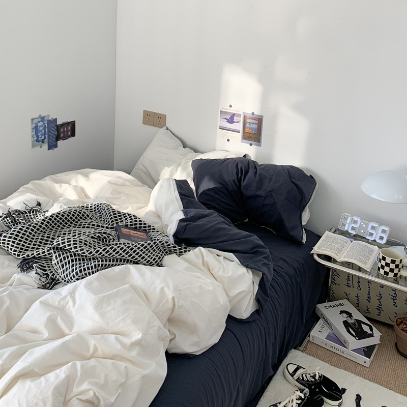 Youyixin ropa de cama de algodón lavado de cuatro piezas, funda de edredón, funda de cama, kit de sábana, dormitorio de estudiantes de tres piezas al por mayor