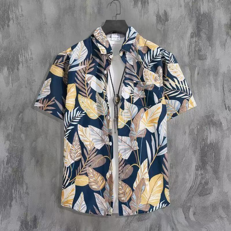 Men's Quick-Dry Floral Print Short Sleeve Shirt Loose Fit Beach Casual Hawaiian Style Shirt Machine Washable Convenience_viptrois.com