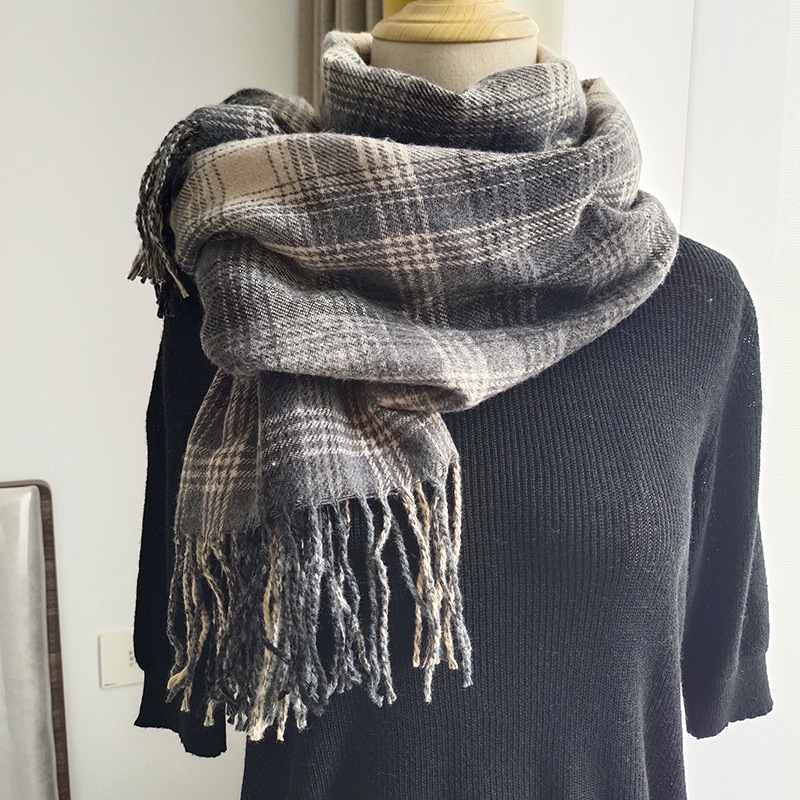 Unisex Small plaid simple tassel scarf bib women's winter warm shawl_voghion.com