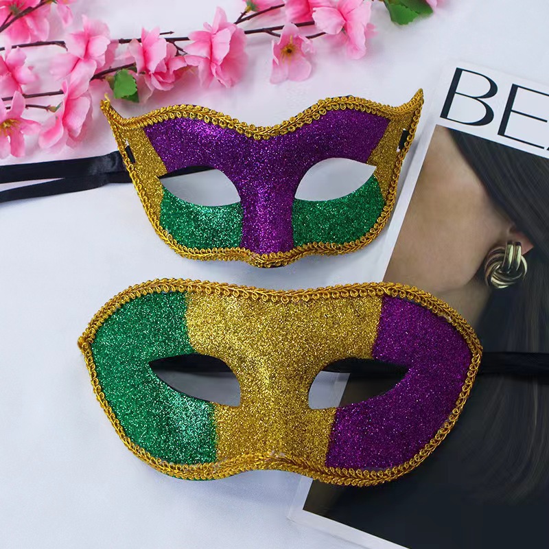 Carnaval máscara de plumas de polvo Amazon máscara de mitad de cara tricolor maquillaje de baile de fiesta accesorios de vestuario