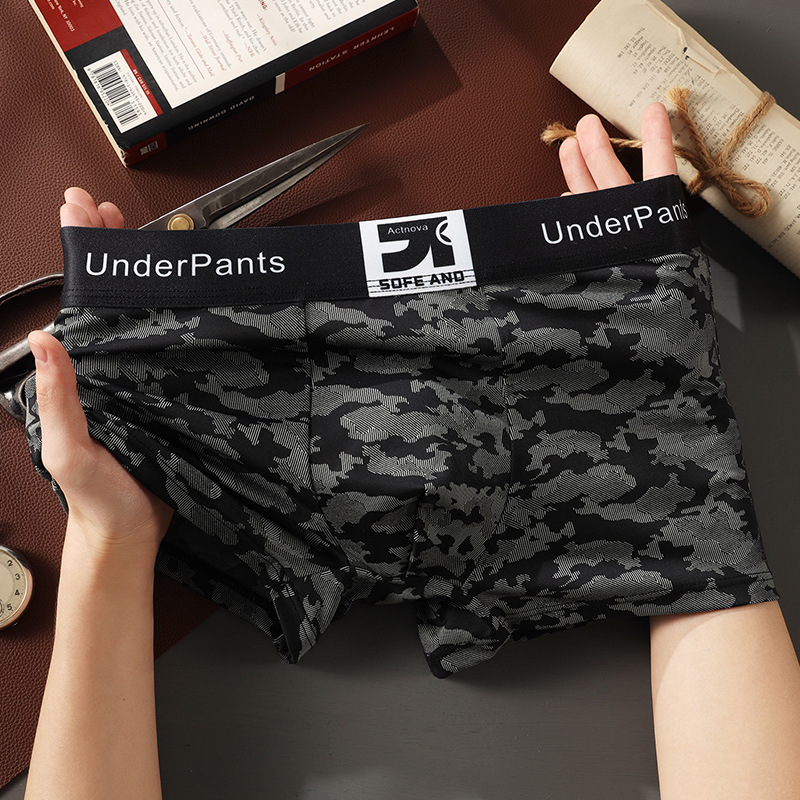 New Men's Underwear, Ice Silk Breathable Boxer Briefs, Camouflage Style, Comfortable Sports Personality Shorts, Four-Corner Briefs New Men's Underwear, Ice Silk Breathable Boxer Briefs, Camouflage Style, Comfortable Sports Personality Shorts, Four-Corner Briefs