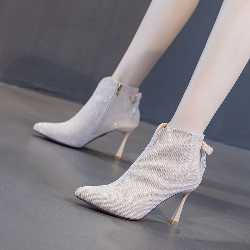 Women's high-heeled shoes with bow heel, 2024 New Internet celebrity thin boots, thin heel, Martin boots Women's high-heeled shoes with bow heel, 2024 New Internet celebrity thin boots, thin heel, Martin boots