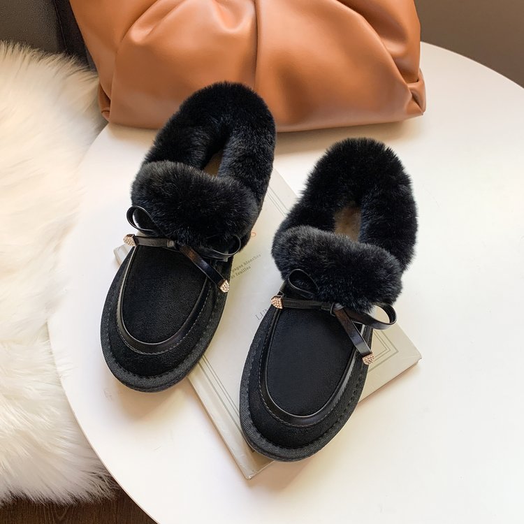 2023 Autumn and Winter New Casual Plush and Thickened Warm Bread Short Tube Bow Cotton Shoes_voghion.com