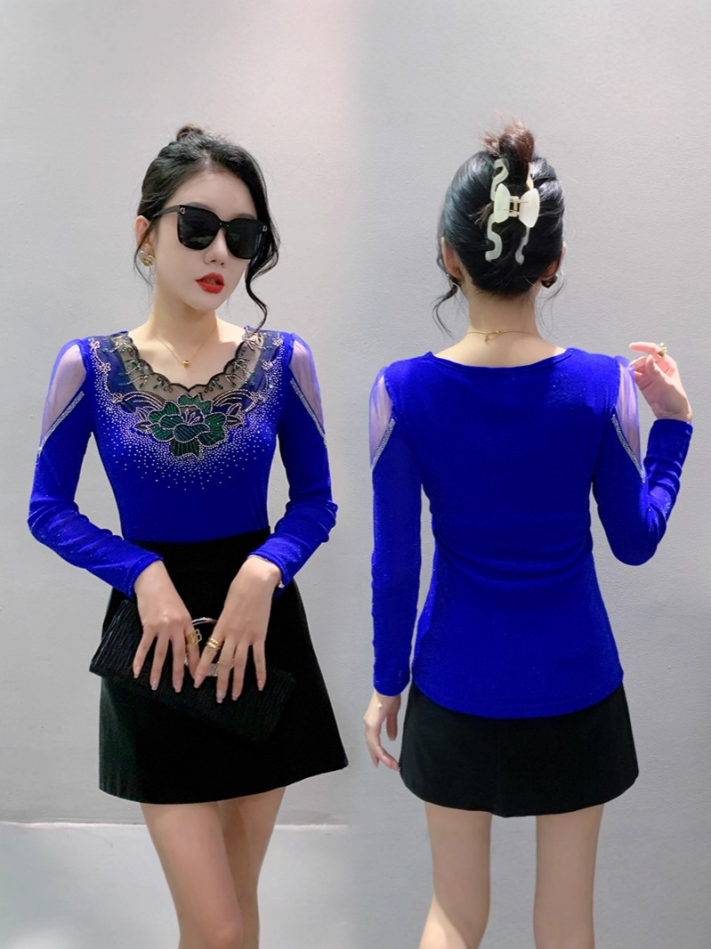[Fábrica en stock] Otoño y invierno de 2025 nuevo estilo de manga larga estilo de estilo extranjero V-collar encaje collar taladro empalme image 5