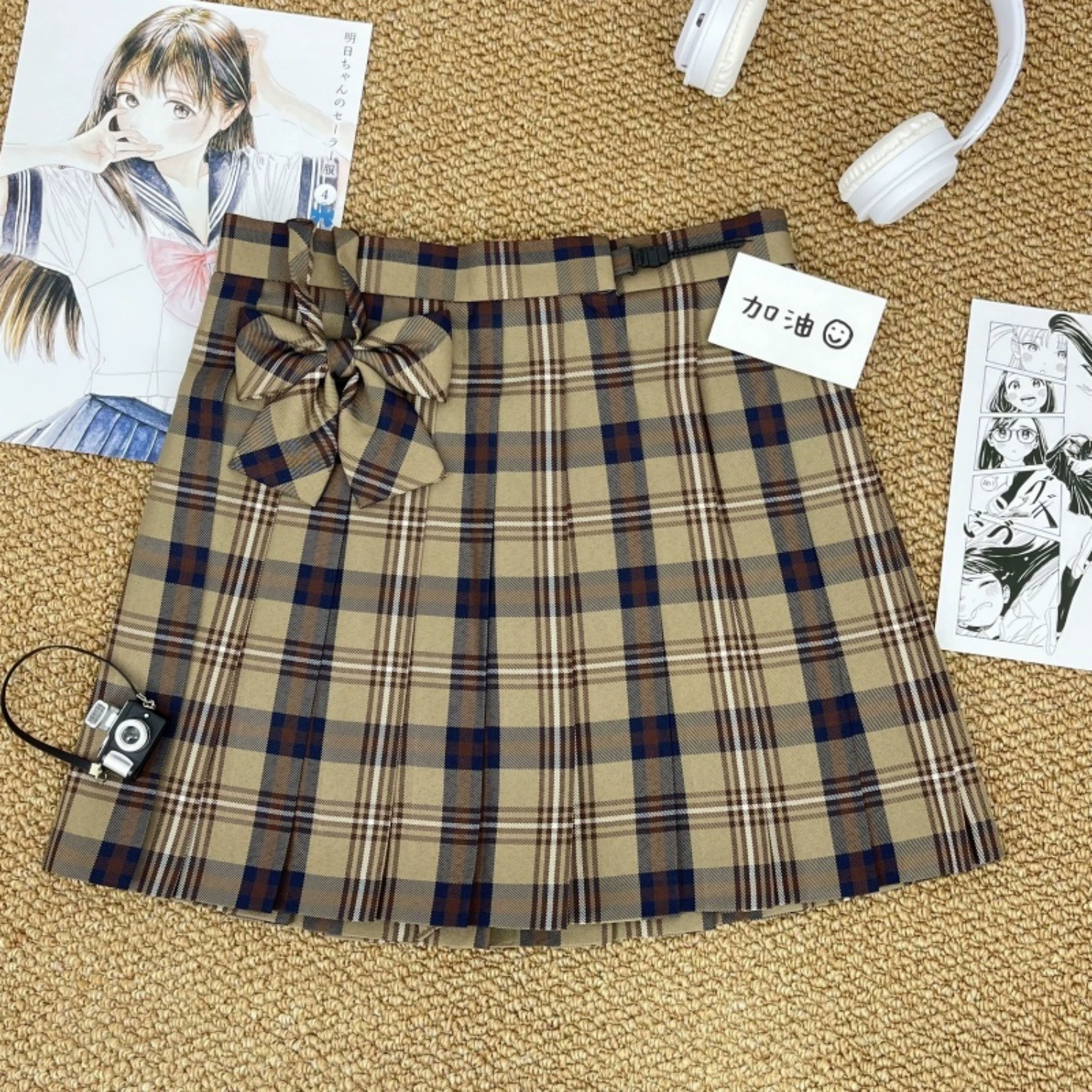 [Маленькая коричневая] Японская JK униформа юбка с высокой талией юбка с половинкой