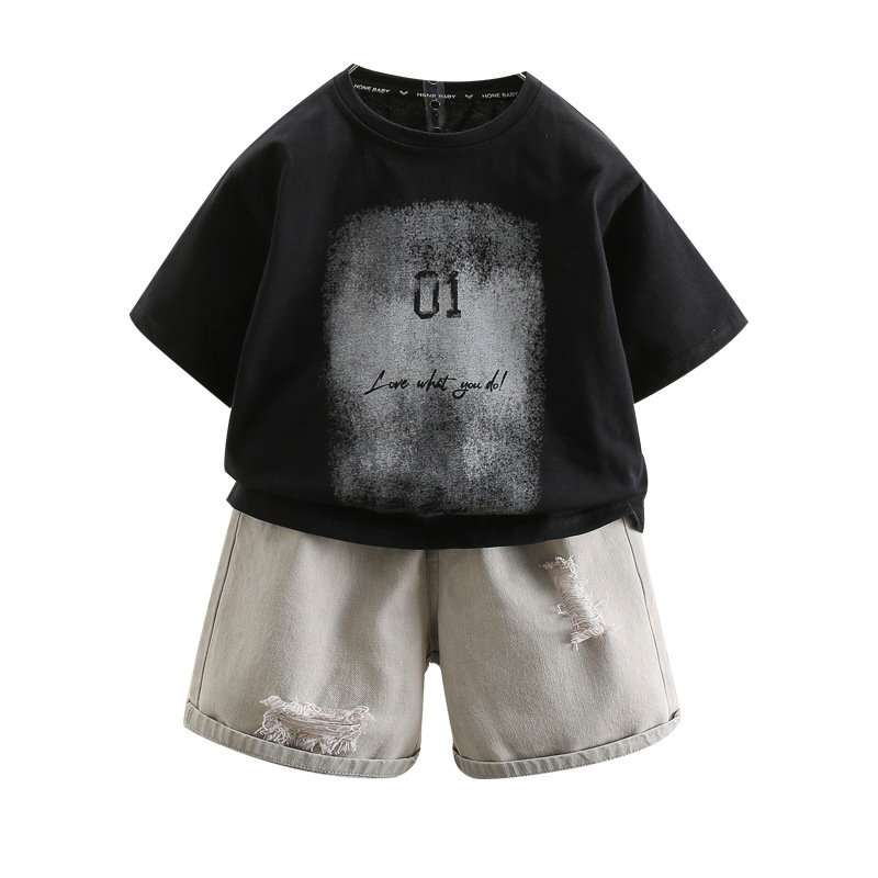 7299 Traje de manga corta de verano Camiseta para niños Traje de dos piezas 2025 Nuevos pantalones cortos para niños Versión coreana del bebé delgado 3