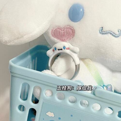 New big-eared dog and kitten, ever-changing monster opening, adjustable monster ring with bow, cute cartoon expression ring