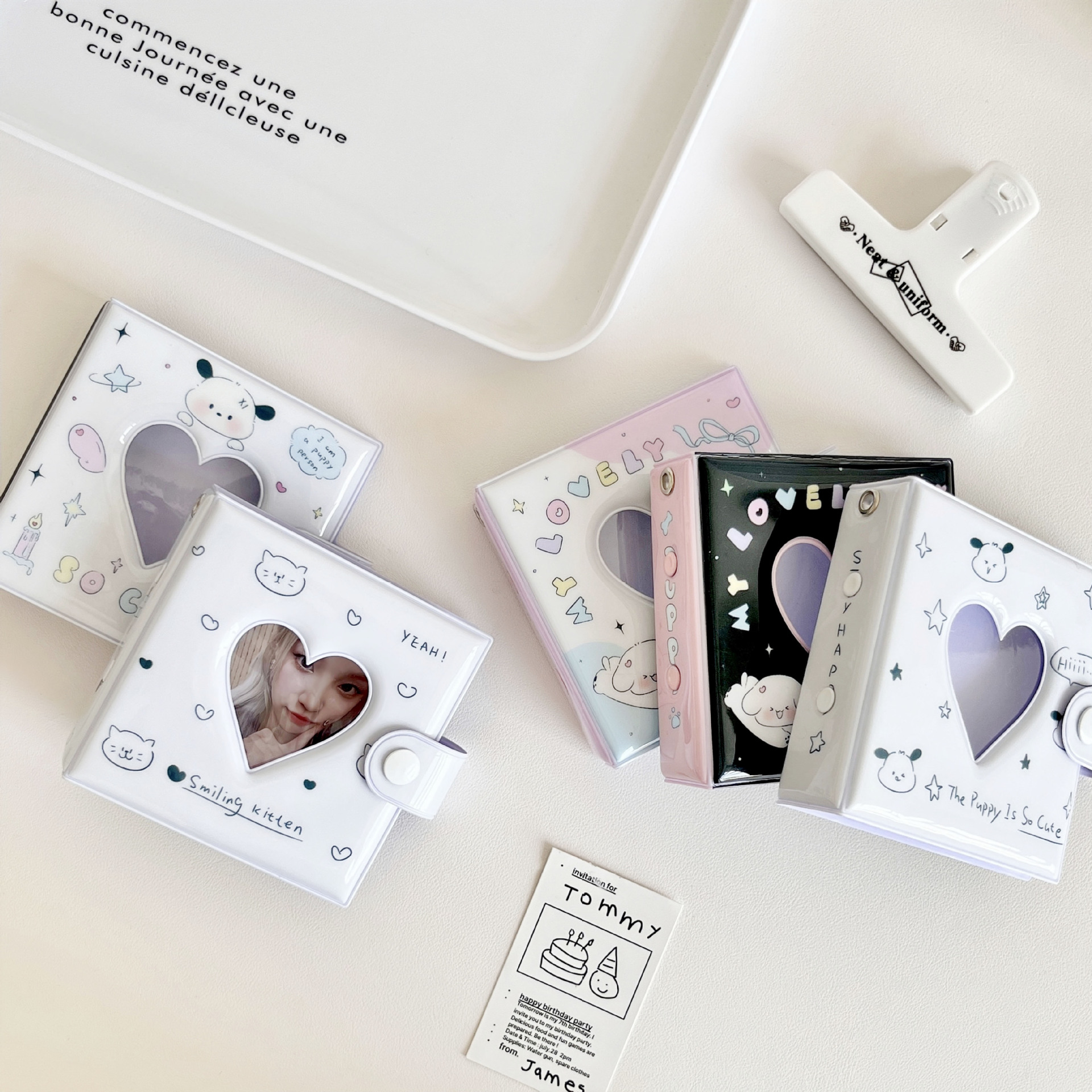 Original ins estilo simple perro lindo gato de tres agujeros de hojas sueltas álbum de tres pulgadas libro de almacenamiento de libros de tarjetas pequeñas