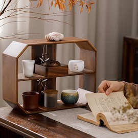 胡桃木杯架茶具三层伸缩架收纳架紫砂壶置物架实木茶架茶壶茶道