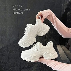羊皮版~巴家同款7cm增高~真皮厚底百搭老爹鞋女2025秋运动休闲鞋