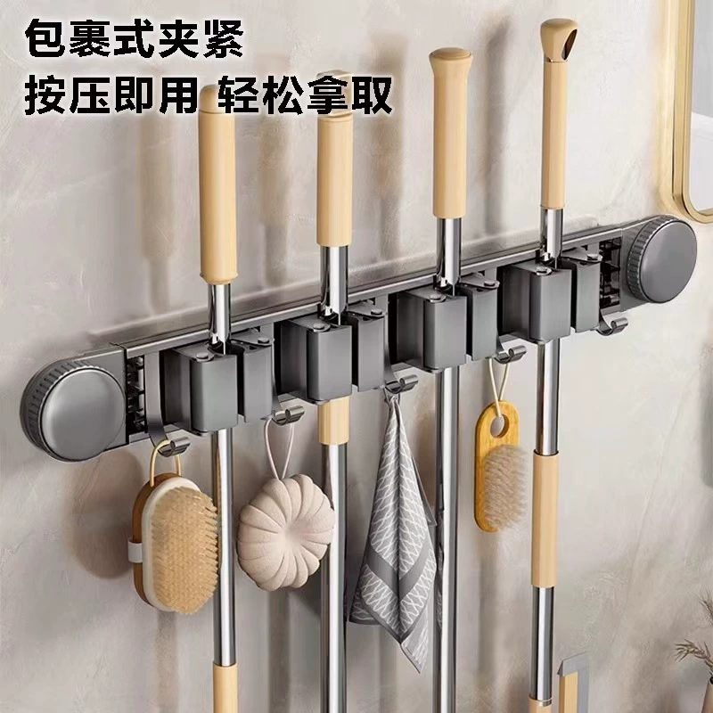 Держатель для швабры на присоске без сверления для балкона в ванной комнате, многофункциональный зажим для швабры с крючком, полка для хранения в ванной комнате.