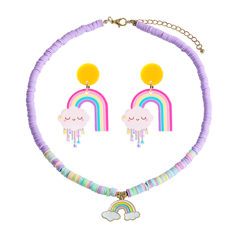 Creative Rainbow Plate Cloud Pendant Resin Earrings Necklace Set display picture 8