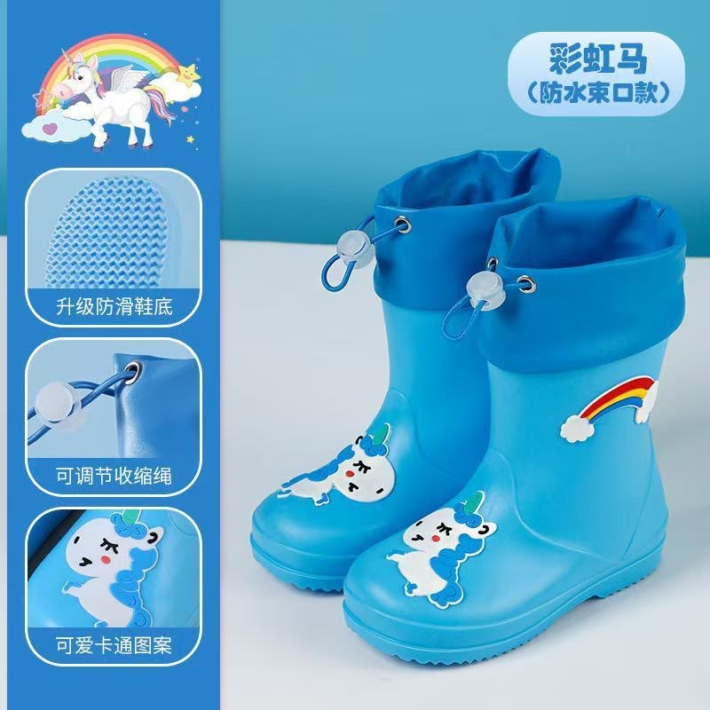 Cartoon children's rain boots boys and girls rain boots baby water shoes cute children water boots non-slip fleece-lined waterproof shoes for students