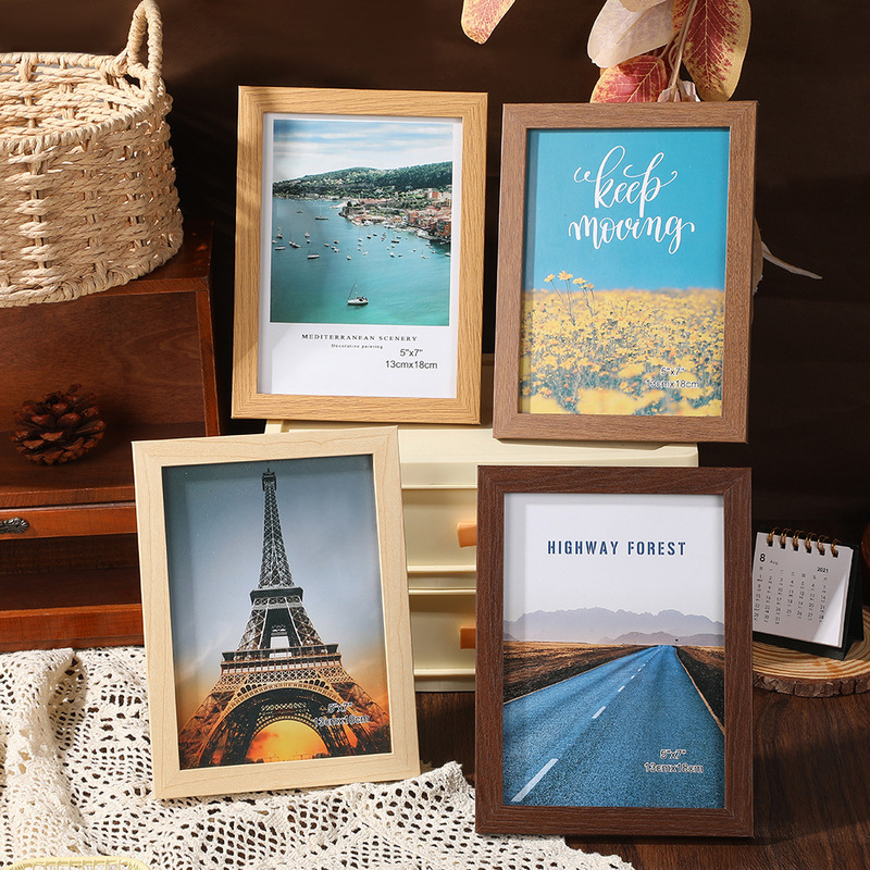 Simple Imitation Wood Grain Family Portraits Poster Photo Frame Wooden Mounted High-Level Sense Picture Frame Walnut Desktop Table Frame