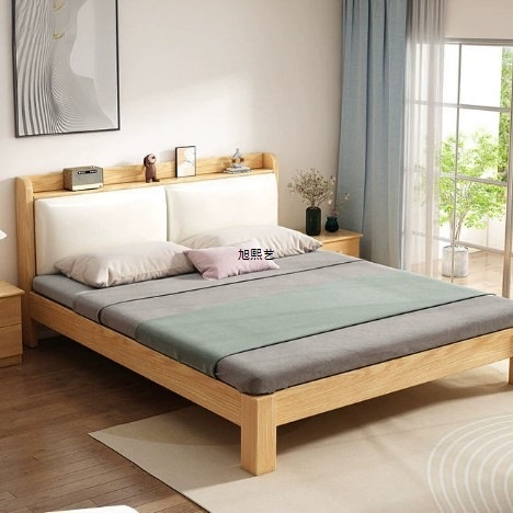 Solid Wood Bed for Home Use Nordic 1.8m Double Bed 1.5m Single Storage Bed Economical 1.2m Bed Frame for Rental Room