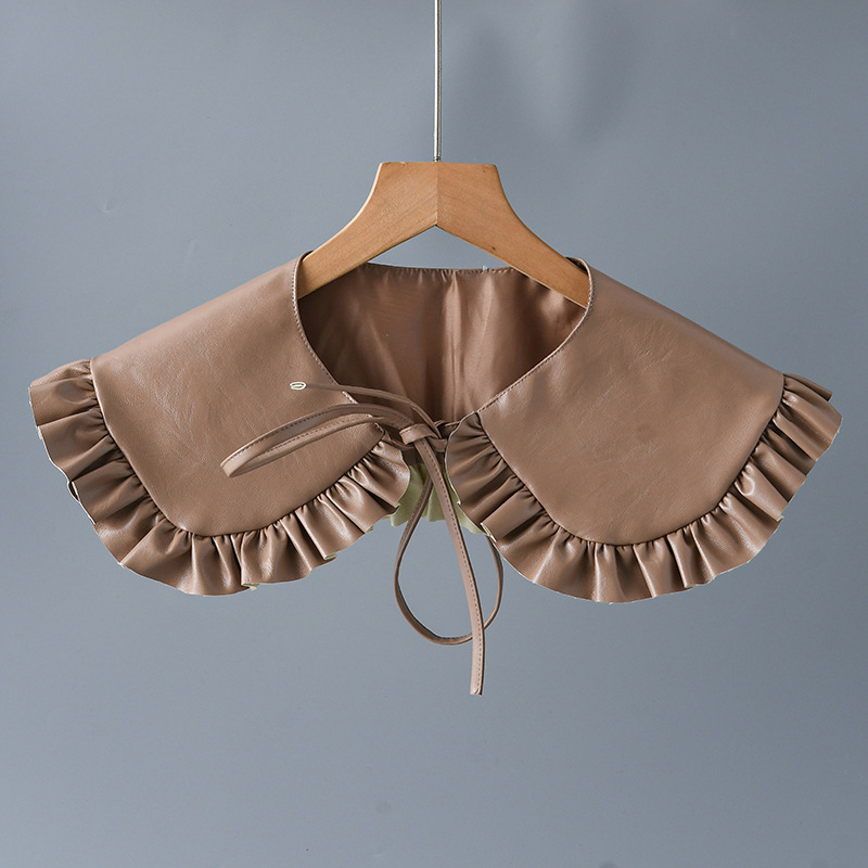 水洗皮U荷叶边小披肩 系带外搭装饰领百搭