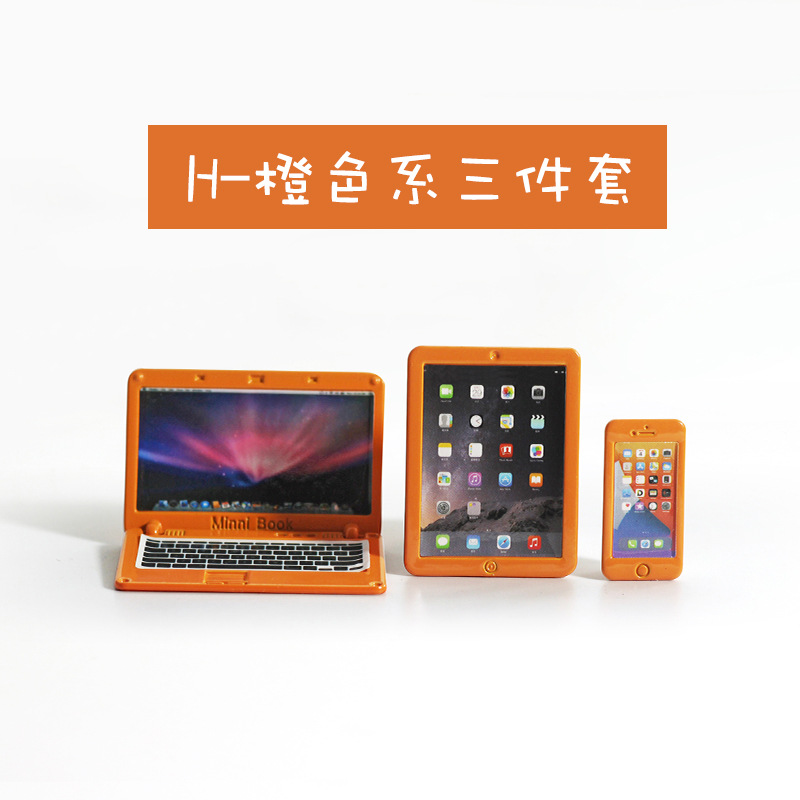 Accesorios de casa de muñecas miniatura portátil plegable simulación mini computadora tableta teléfono modelo de tres piezas N122