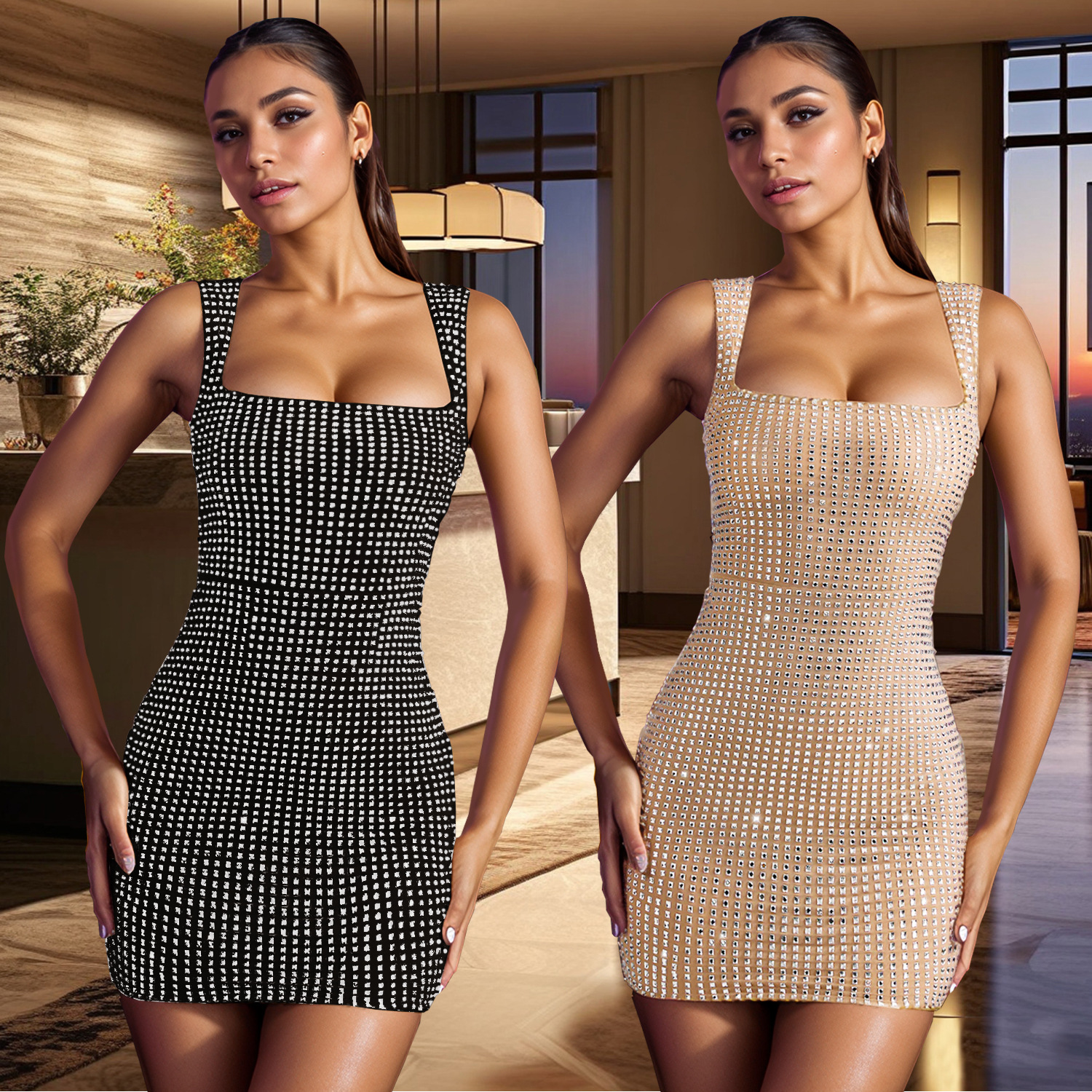 C7109 Aliexpress transfronterizo Amazon Europa y América de moda de mujer perforación caliente cabdajo sexy vestido de fiesta delgado