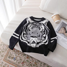 男童街头风老虎图案儿童毛衣针织套头衫适合日常春季秋季冬季