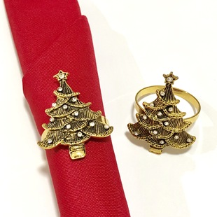 Cross-Border Napkin Buckle Christmas Style Christmas Tree Retro Metal Diamond Napkin Ring High-End Napkin Ring Manufacturer Wholesale