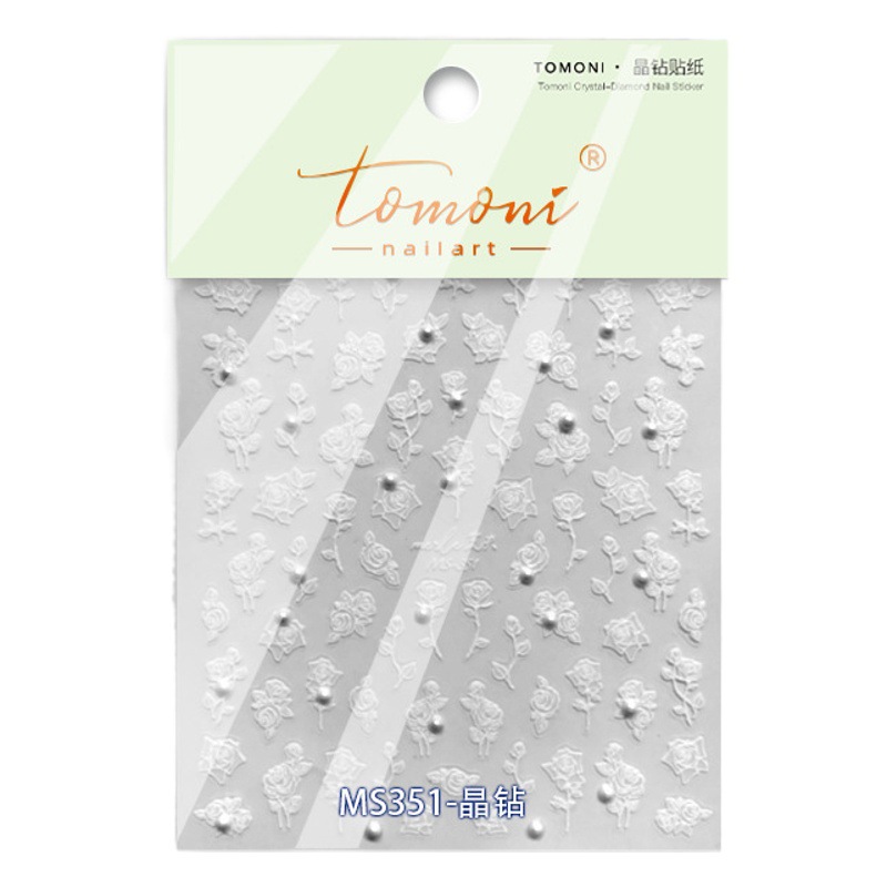 Pegatinas de uñas de diamante de cristal tomoni sin pérdida de cooperación pegatinas de uñas japonesas al por mayor blanco y negro Rosa MS300