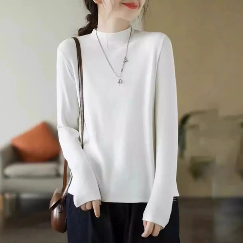 Women's Autumn/Winter 2025 Trendy Fleece Lined Thick and Stylish Layering Crew Neck Long Sleeve Top