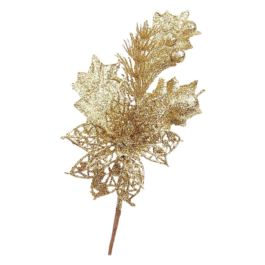 Rama artificial de Navidad con polvo dorado hueco y púas frutales, adornos colgantes para decoración de árboles de Navidad, suministros para decoración de escenas al por mayor