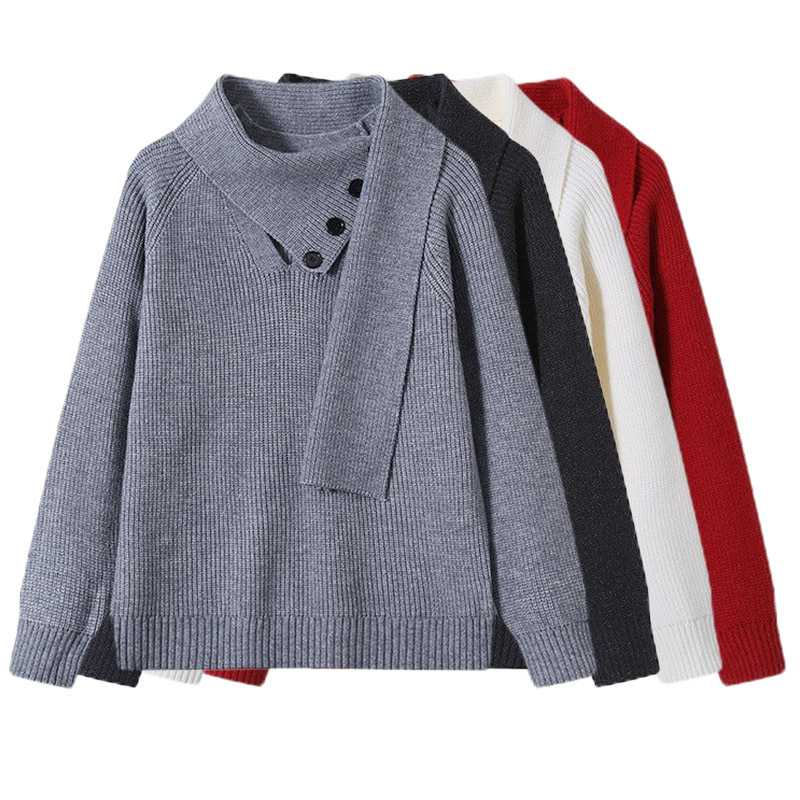 Explosiones transfronterizas de tamaño grande turban desmontable camisa de punto suéter masculino botón de sentido superior otoño invierno fábrica al por mayor