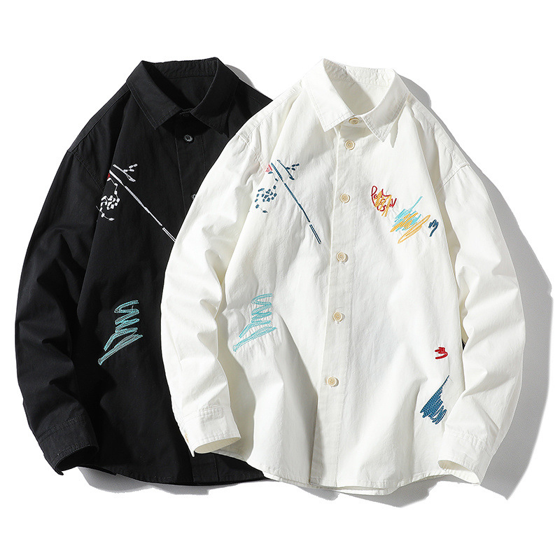 Cotton Embroidered Shirt Men's Long-Sleeved Couple Style 2025 New National Fashion Jacket Men's Summer Youth Students