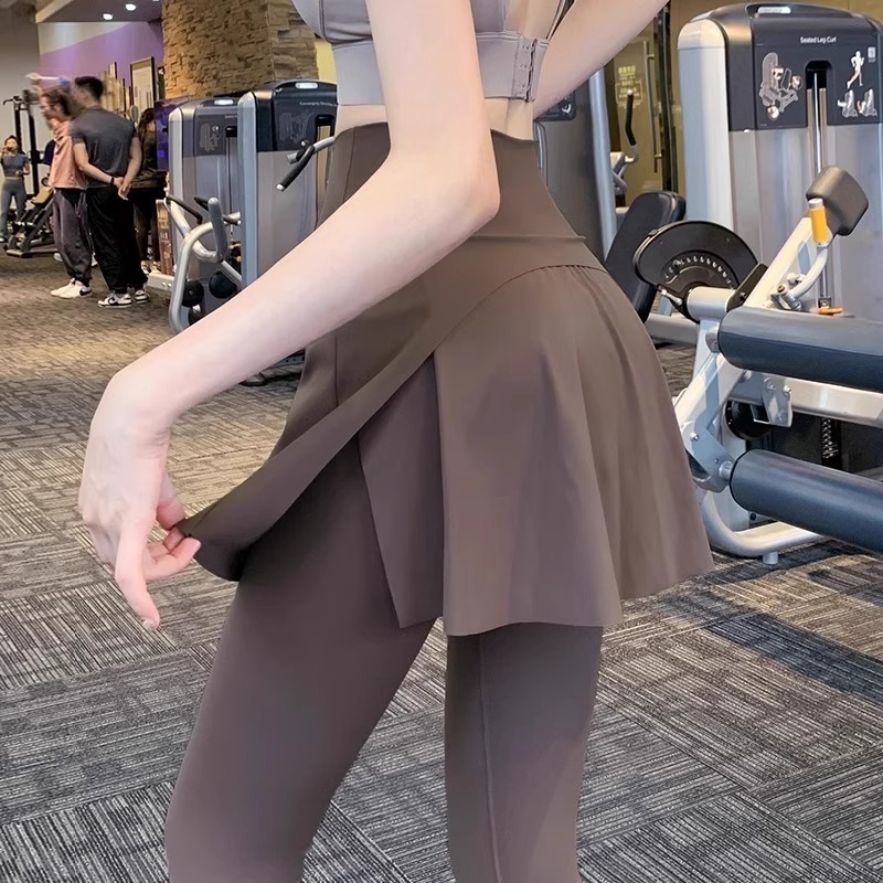 瑜伽裤女假两件裤裙高腰提臀紧身防走光鲨鱼裤普拉提大码健身裤|undefined