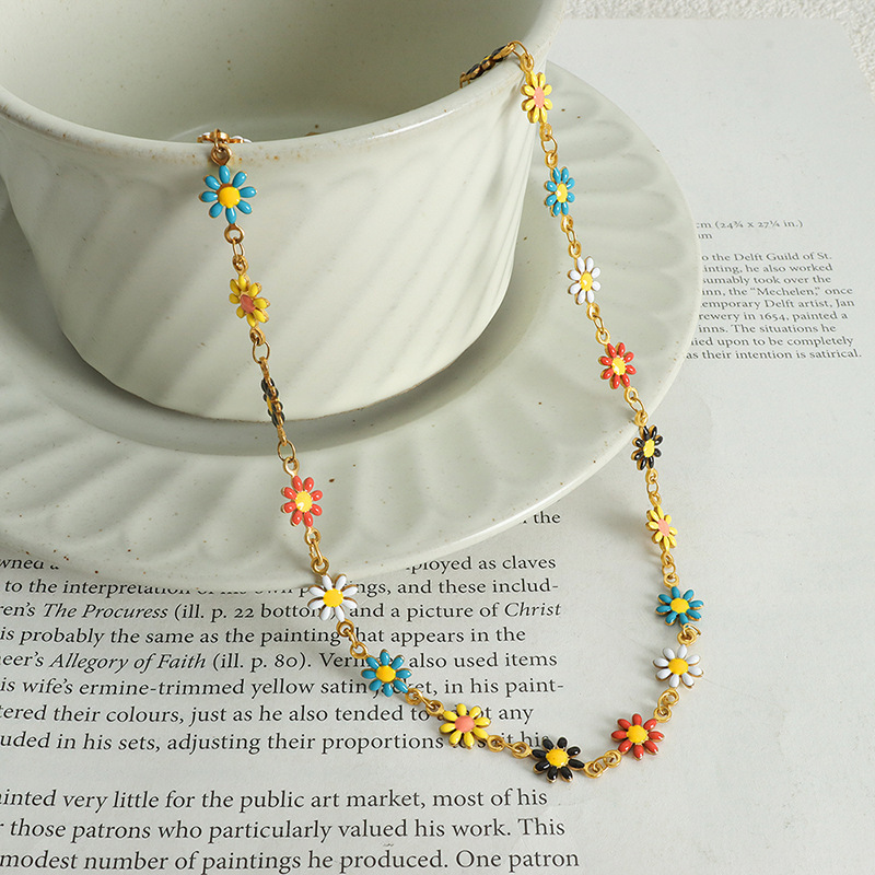 Sweet Style PVD Coated Real Gold Plated Printing Titanium Steel Sweet Waterproof Non Tarnish Titanium Steel Pendant Necklace