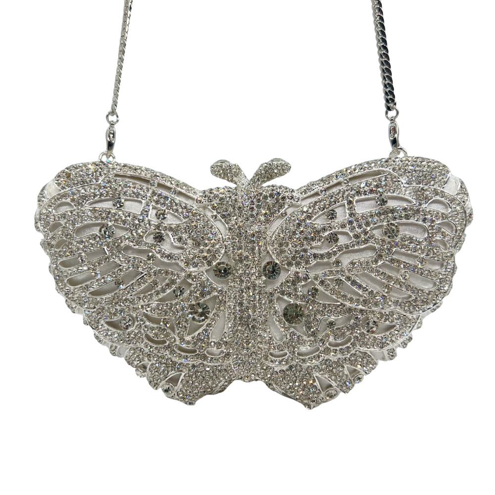 Bolsa de embrague blanco mariposa diamantes bolsas de cena de diamantes bolsas de mano de mujer caja dura llena de diamantes bolsas de vestido de fiesta