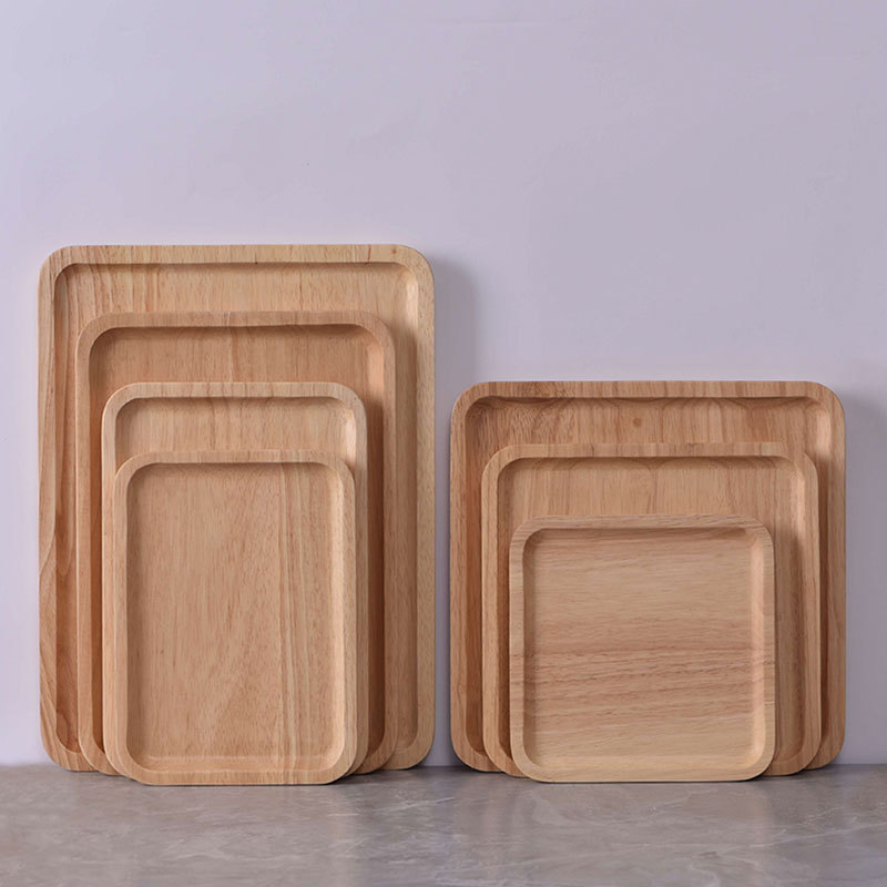 Fábrica directa cuadrada bandeja de madera boutique de goma placa de madera hogar snack placa de madera Placa de fruta en stock al por mayor