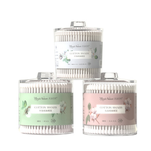Natural Cotton Swabs in Box Wholesale for Babies Double-Ended Cotton Swabs Disposable Pointed Makeup Cotton Swabs Cotton Buds