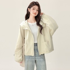 春2025韓国版カジュアルショートタイプの帽子付きのジャケット