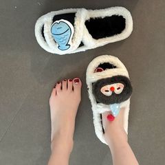 可爱卡通魔术贴可调节毛毛拖鞋女2025秋冬新款保暖棉拖鞋一字拖鞋