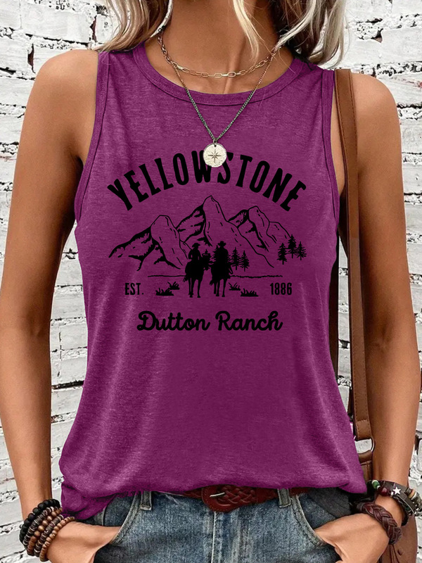 Wholesale Comfortable Simple Loose Women's Vest Women's Yellowstone Vest Cross-Border Round Neck Printed Ranch Dutton Amazon