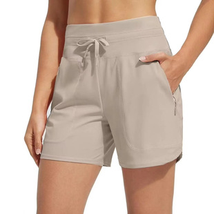 2025 Amazon European and American Shorts Women's High Waist Yoga Shorts Loose Casual Sports Three-Point Pants