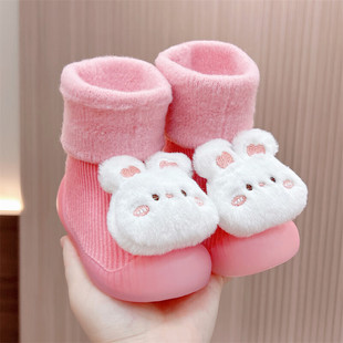 Baby's Floor Shoes Autumn and Winter fleece-lined Thickened Indoor Non-slip Toddler Children's Cartoon Baby Warm Medium Stockings Shoes