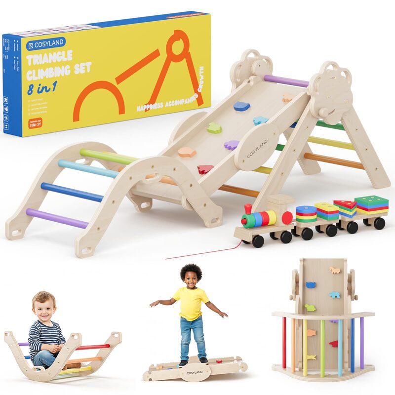 Wooden Climbing Frame, Toddler Slide, Art Chalkboard, Balance Board, Indoor Rainbow Triangle Set, Wooden Climbing Frame Wooden Climbing Frame, Toddler Slide, Art Chalkboard, Balance Board, Indoor Rainbow Triangle Set, Wooden Climbing Frame