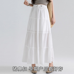 2025 Summer Maternity Dress Simple Pig Nose Button Adjusting Cake Skirt New Postpartum Wearing Double-Layer Pregnant Women Skirt