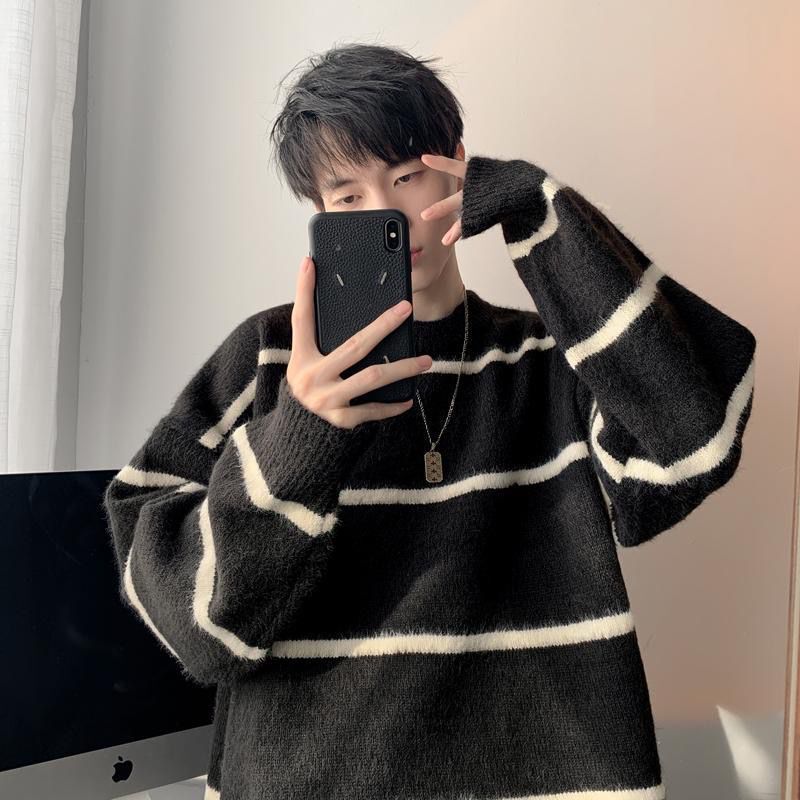 Lazy Striped Sweater Men's Spring and Autumn 2024 New Base Sweater plus size Loose Knitted Sweater Lazy Striped Sweater Men's Spring and Autumn 2024 New Base Sweater plus size Loose Knitted Sweater