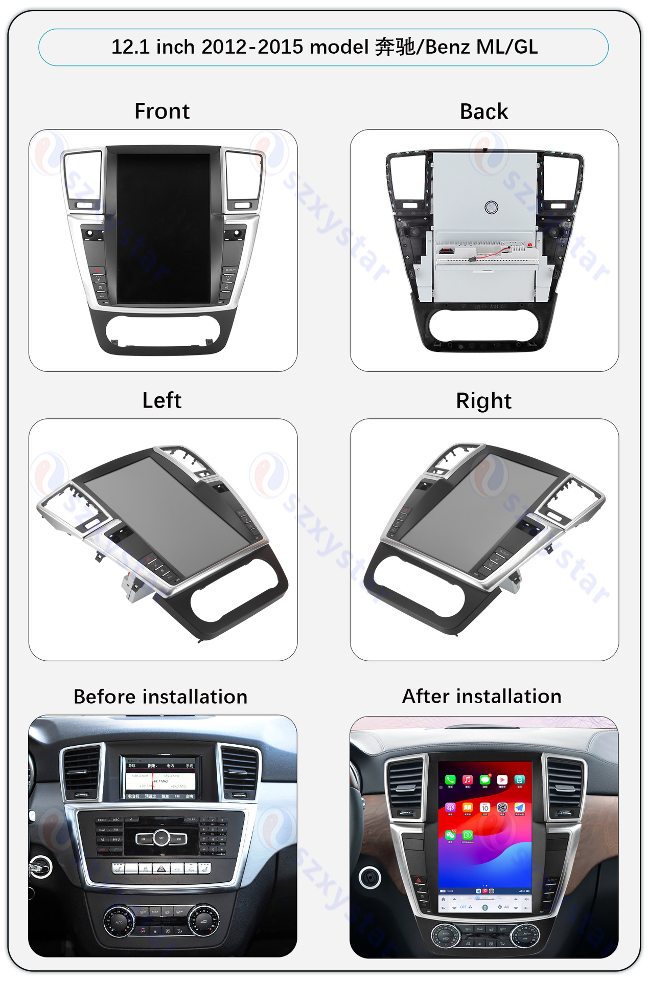 Suitable for 12.1-Inch 12-15 Mercedes-Benz Gl/Ml Android Large Vertical Screen Carplay Navigation 360 Panoramic All-In-One Machine