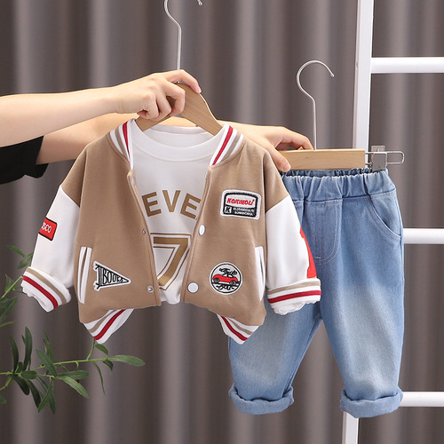 Boys Suit Spring and Autumn  New Children's Autumn Clothes Fashionable Labeled Baseball Uniform Three-piece Set Baby Sportswear