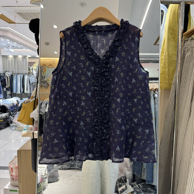 ヨーロッパの怠惰でスタイリッシュなシャツ、夏のリラックスしたファッション襟、シングルブレストの小花柄ベスト|undefined