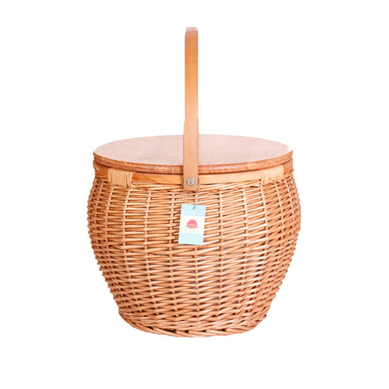 Cesta de picnic de Sauce de Venta caliente de comercio exterior con tapa Correa portátil multi-especificación cesta tejida a mano cesta de verduras gran cantidad en stock