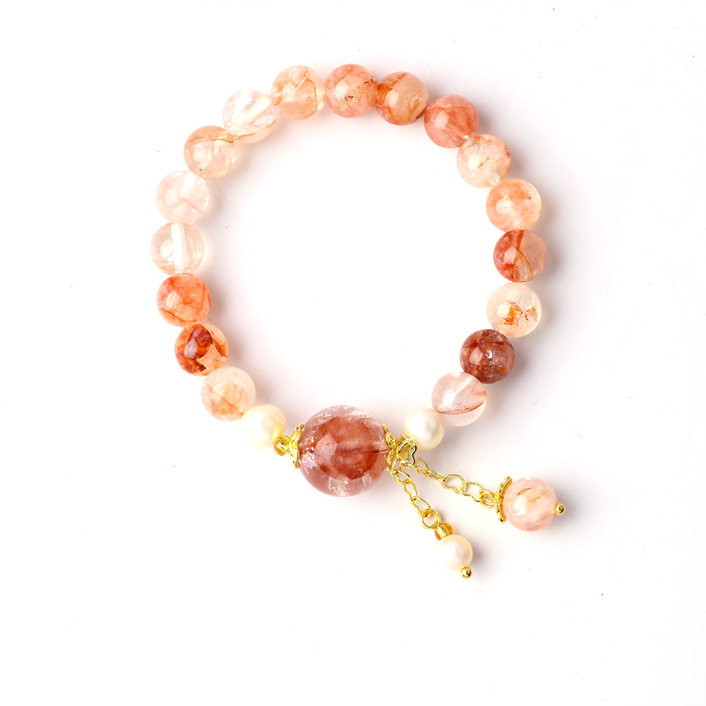 Pulseras de cristal al por mayor nuevas flores de goma roja de 8 mm pulseras de frisa de agua dulce imitación de pulseras de perlas Lucky Shangrui