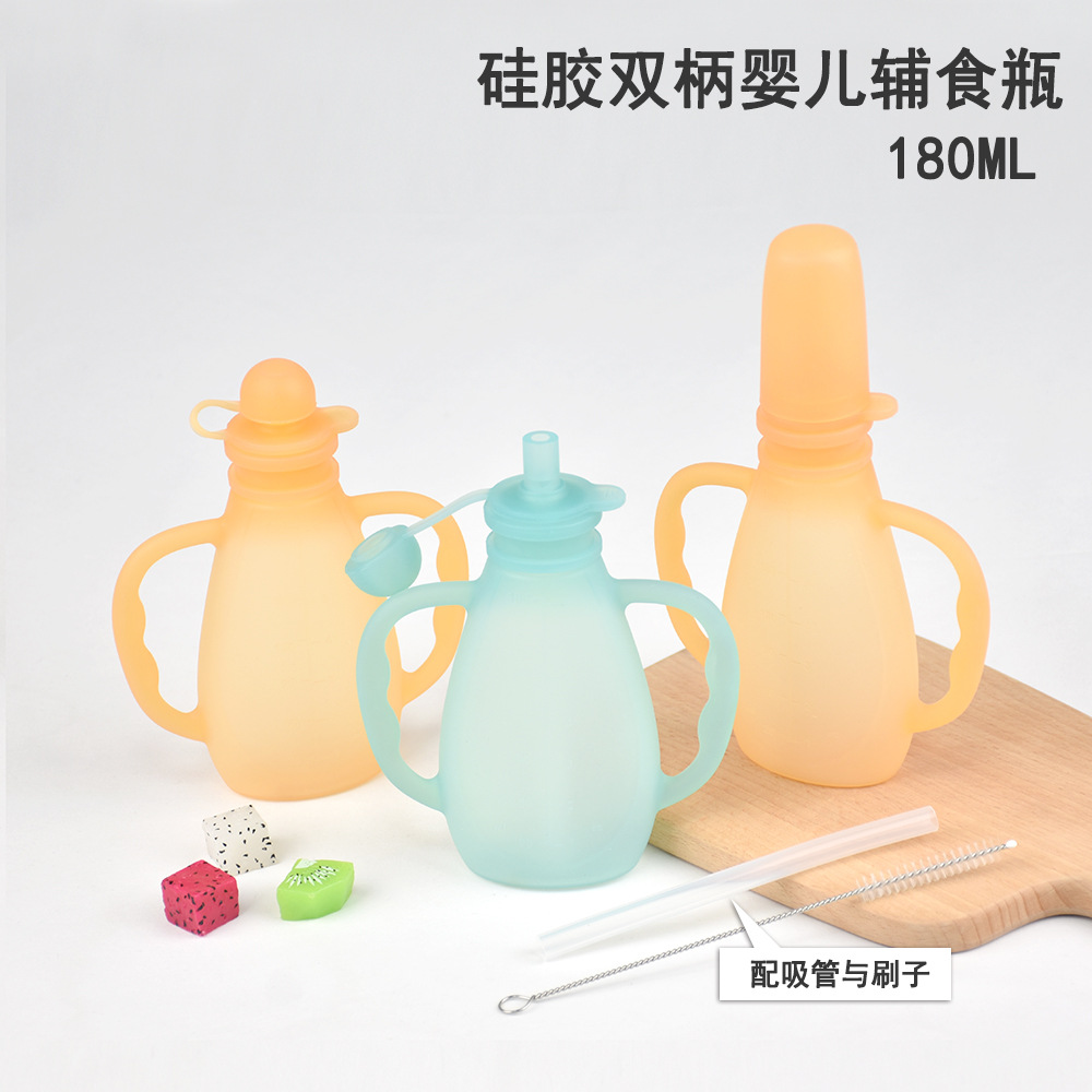 跨境婴儿硅胶储奶袋带手柄宝宝辅食袋米糊勺奶瓶挤压式喝粥喝汤瓶