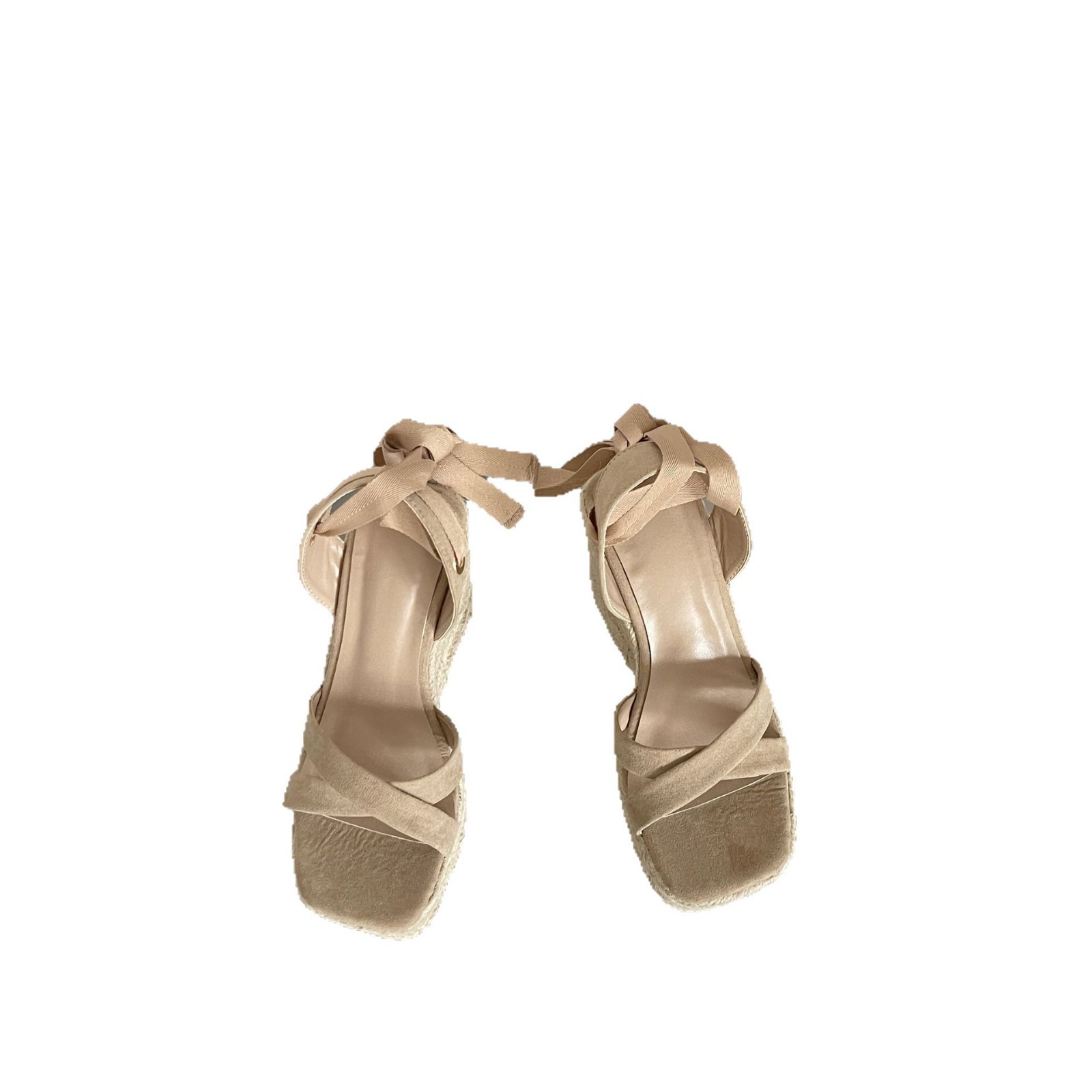 Sandales compensées à brides style français pour femmes, collection printemps, imperméables, plateforme, talons hauts, paille écologique_voghion.com